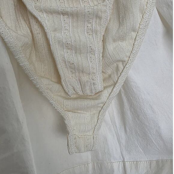 For Love & Lemons Billie Pointelle Mini Dress in Cream Drop Waist Poplin Knit - Picture 10 of 15